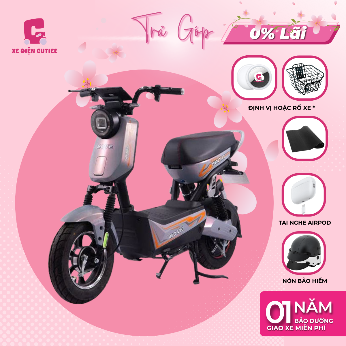 Xe Điện Move Sport Purple - Có bàn đạp - Chính Hãng Move - Xe Điện Cutiee