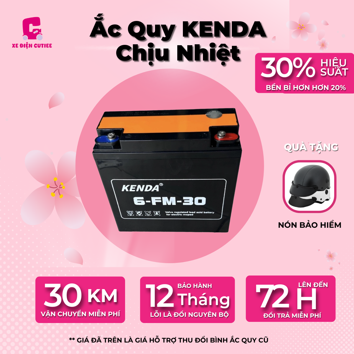 Ắc Quy Kenda Chịu Nhiệt 30Ah (Bộ 4 Bình)