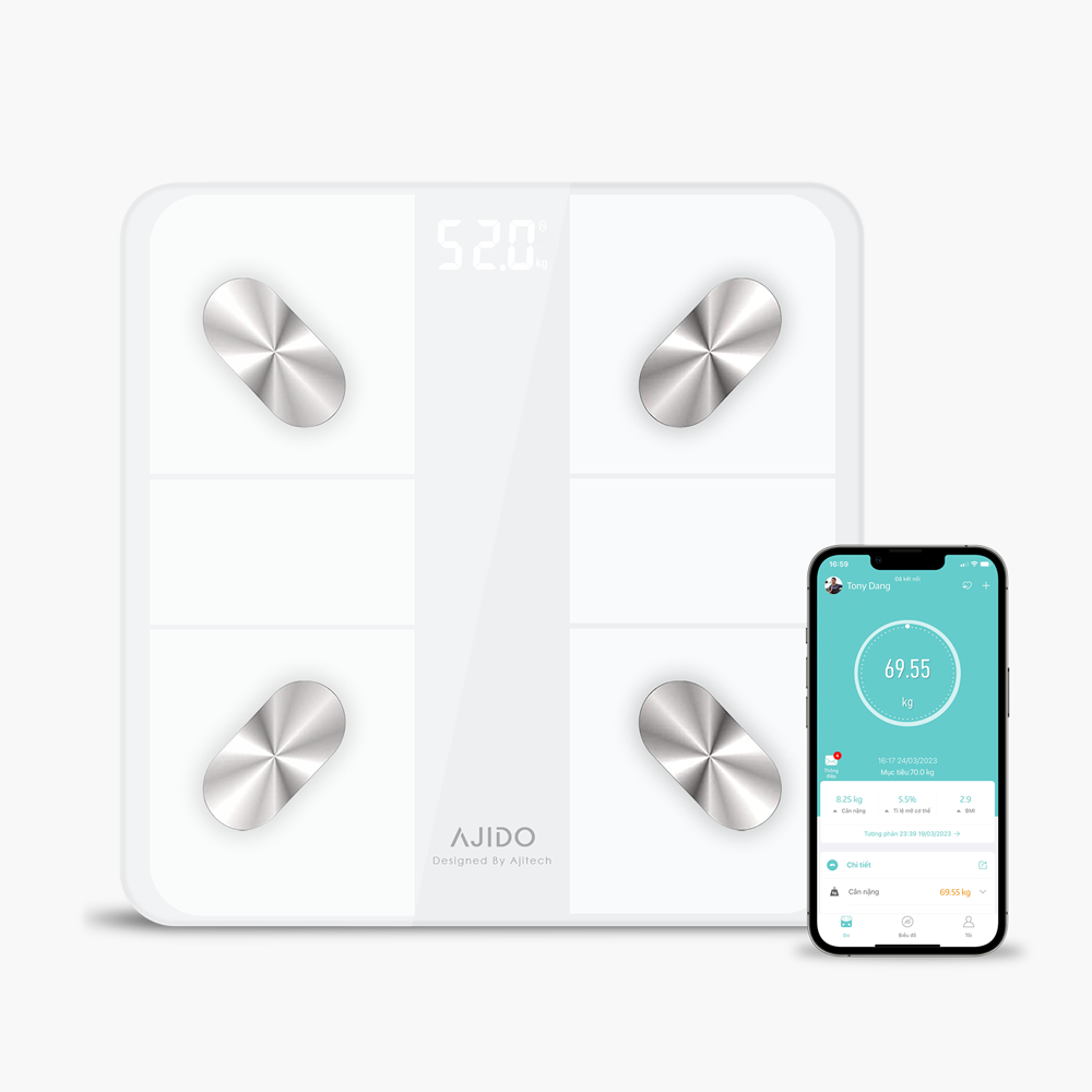 Cân Điện Tử Thông Minh AJIDO S5 PRO Kết Nối Bluetooth Với App Theo Dõi Sức Khỏe Sức Khoẻ, Phân Tích 20 Chỉ Số Cơ Thể