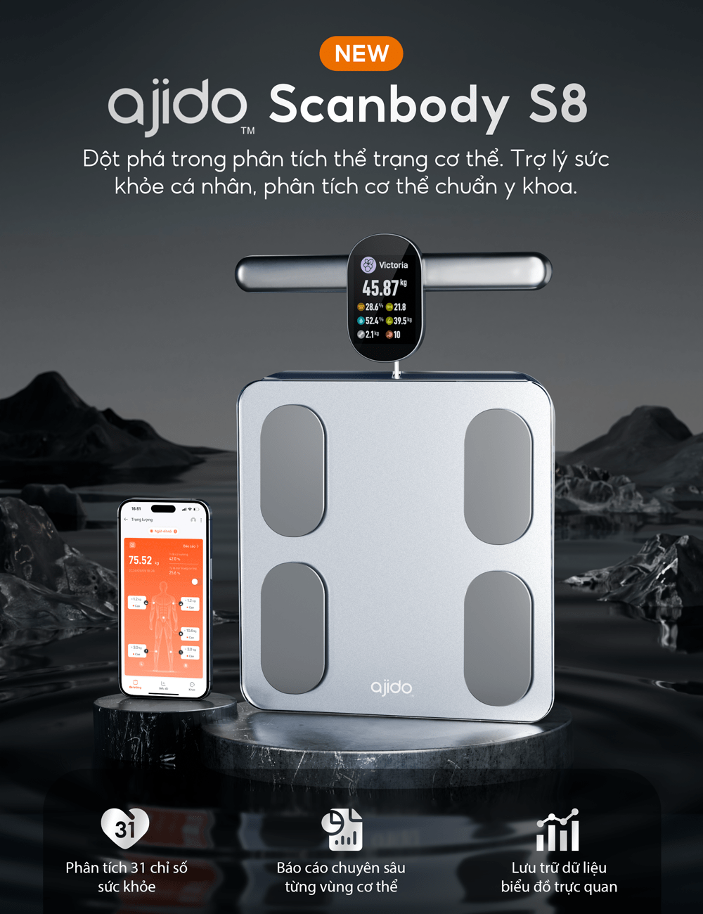 Cân Phân Tích Thành Phần Cơ Thể Ajido ScanBody S8