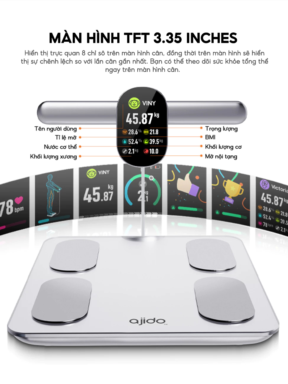 Cân Phân Tích Thành Phần Cơ Thể Ajido ScanBody S8