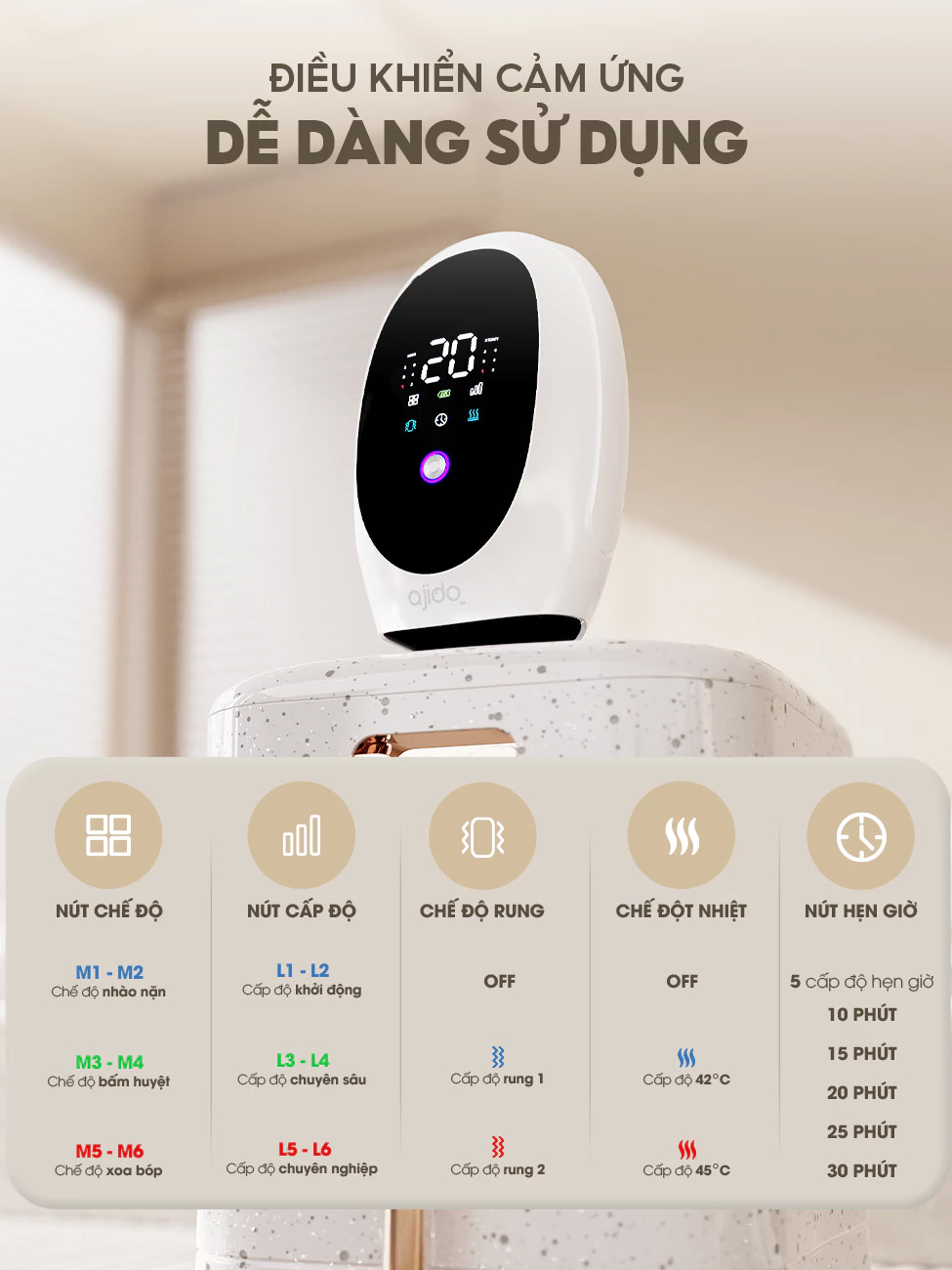 Máy Massage Tay AJIDO AJ-H5 Pro Chính hãng, Mát Xa Chuyên Sâu Vị Trí Mu Bàn Tay, Cổ Tay, Lòng Bàn Tay, Ngón Tay