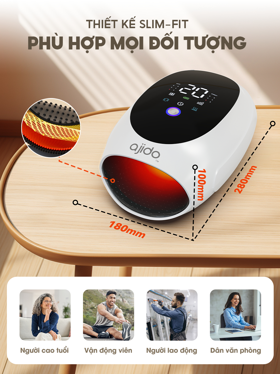 Máy Massage Tay AJIDO AJ-H5 Pro Chính hãng, Mát Xa Chuyên Sâu Vị Trí Mu Bàn Tay, Cổ Tay, Lòng Bàn Tay, Ngón Tay