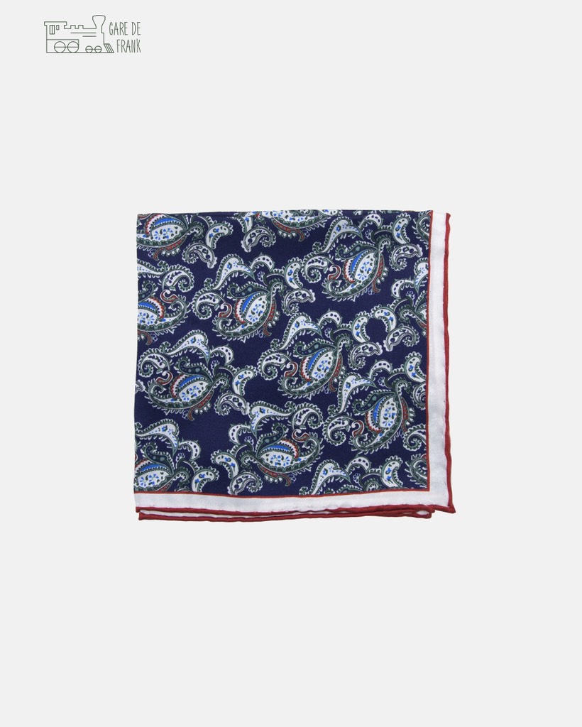 Navy/Red Paisley Silk Pocket Square