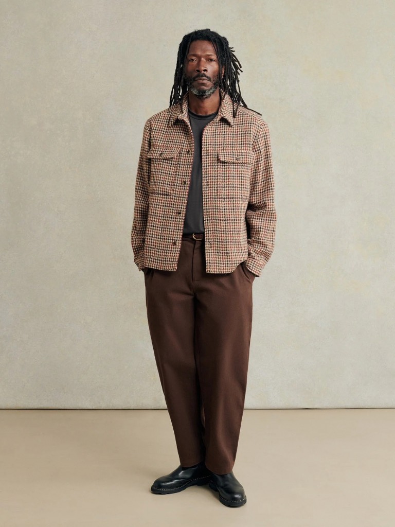 Brick Red Houndstooth Harris Tweed Wool Overshirt