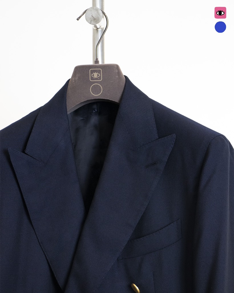 Aida Navy Hopsack Double-Breasted Blazer