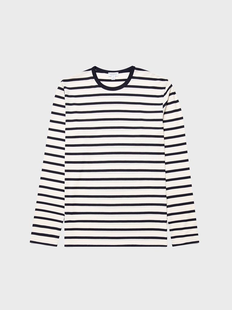 LS T Shirt in Ecru/Navy Breton Stripe