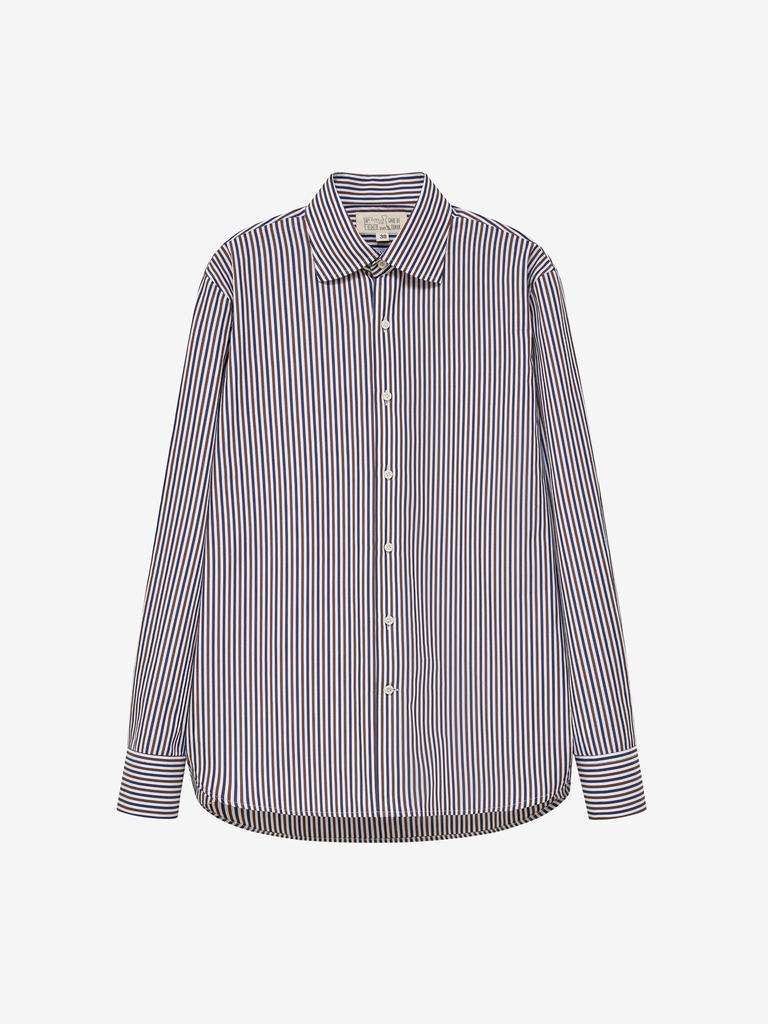 03 Oliver Shirt in Navy/Brown Candy Stripe