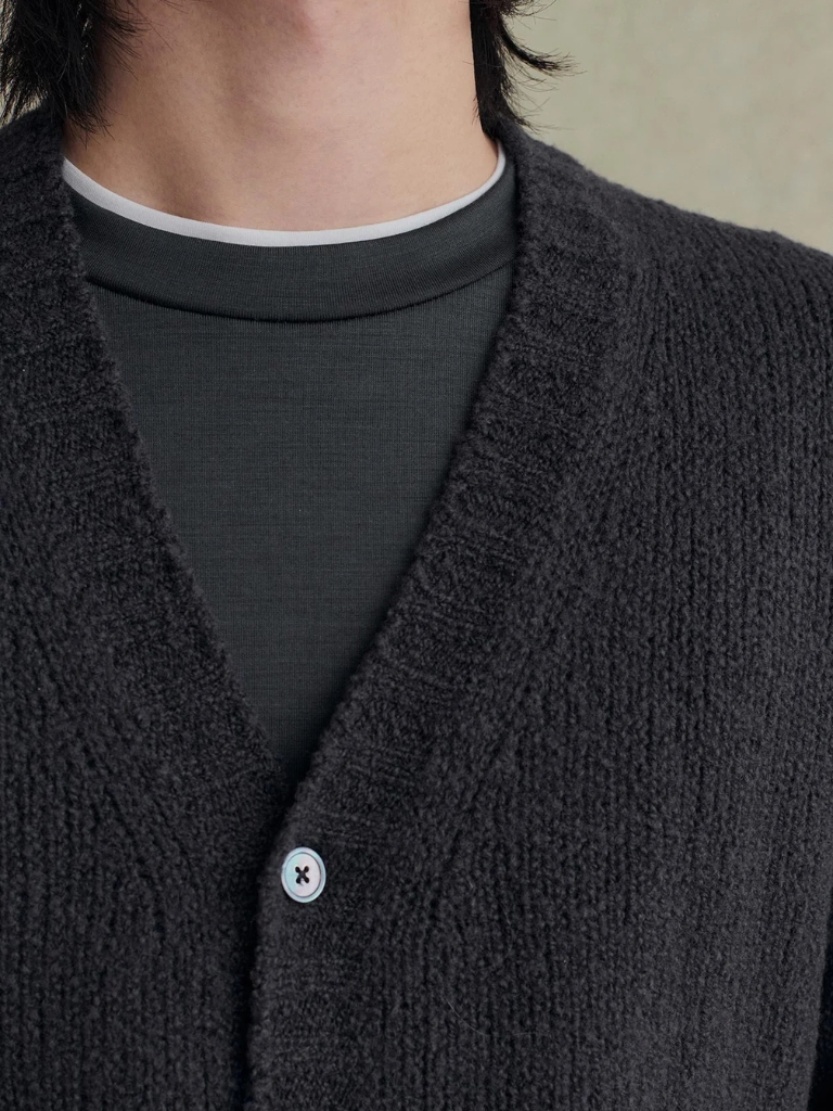 Storm Grey Boucle Wool Student Cardigan