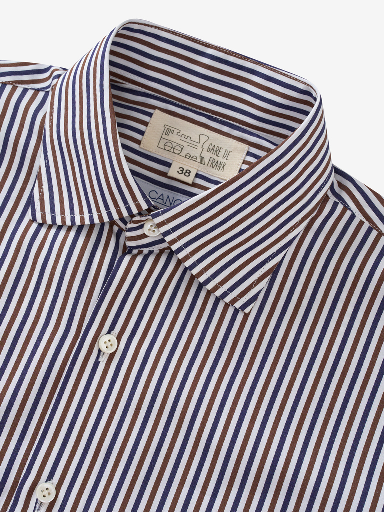 03 Oliver Shirt in Navy/Brown Candy Stripe