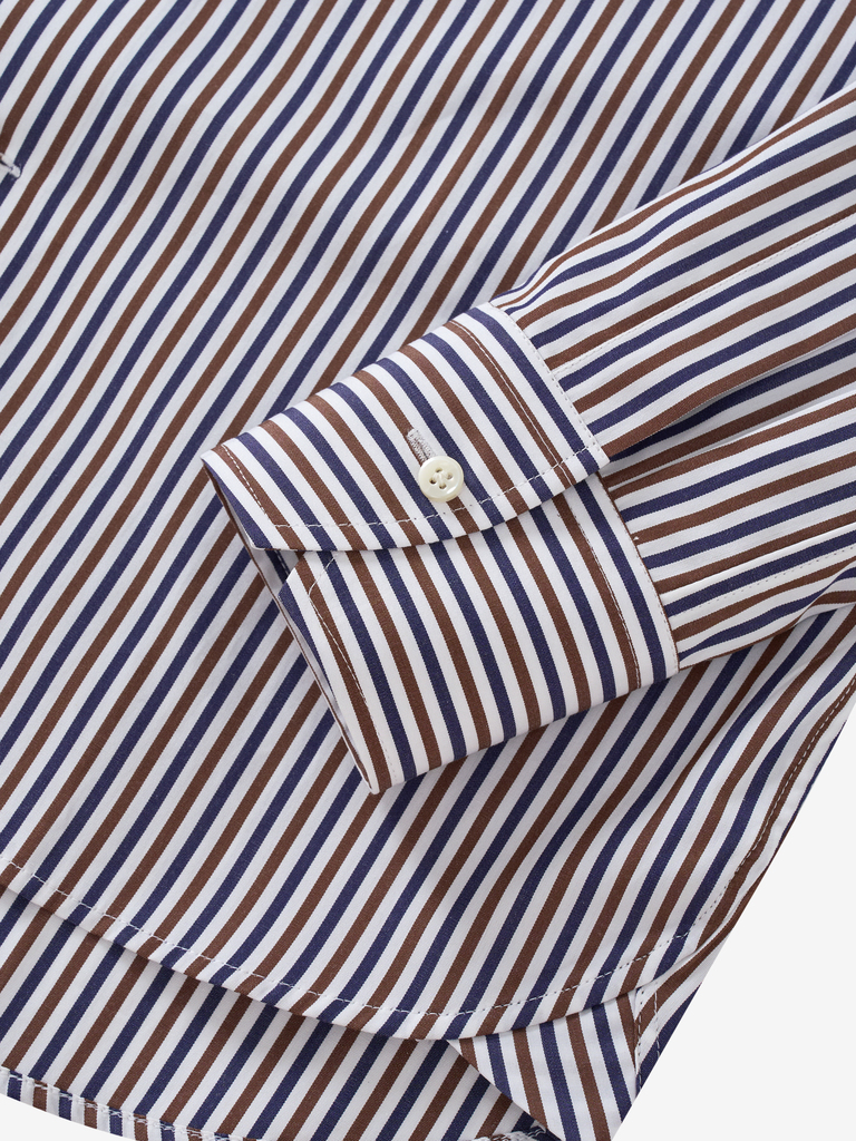 03 Oliver Shirt in Navy/Brown Candy Stripe