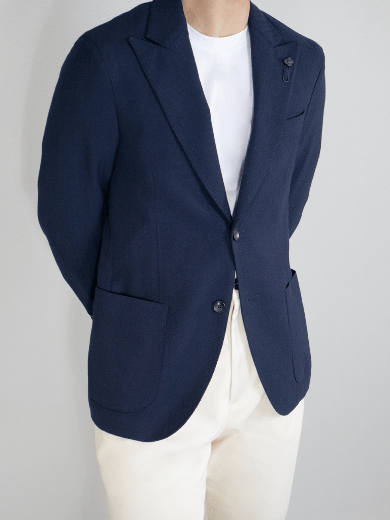 Navy Wide Herringbone Blazer