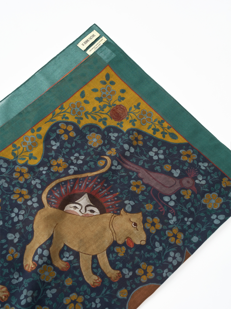 Ispahan Folk Pattern Green Cotton Voile Printed Scarf