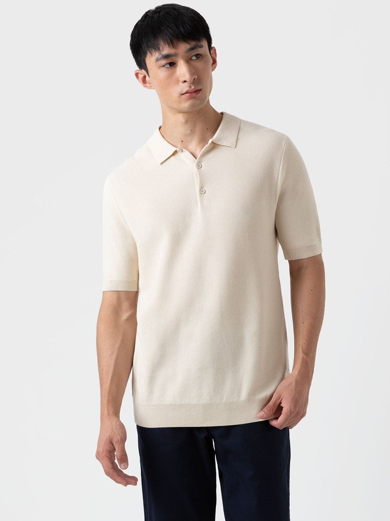 Fine Texture Polo Shirt in Ecru