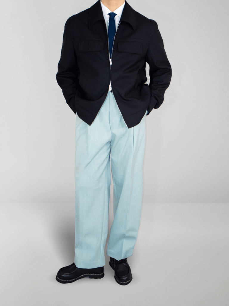 Black Tropical Wool Harrington Jacket