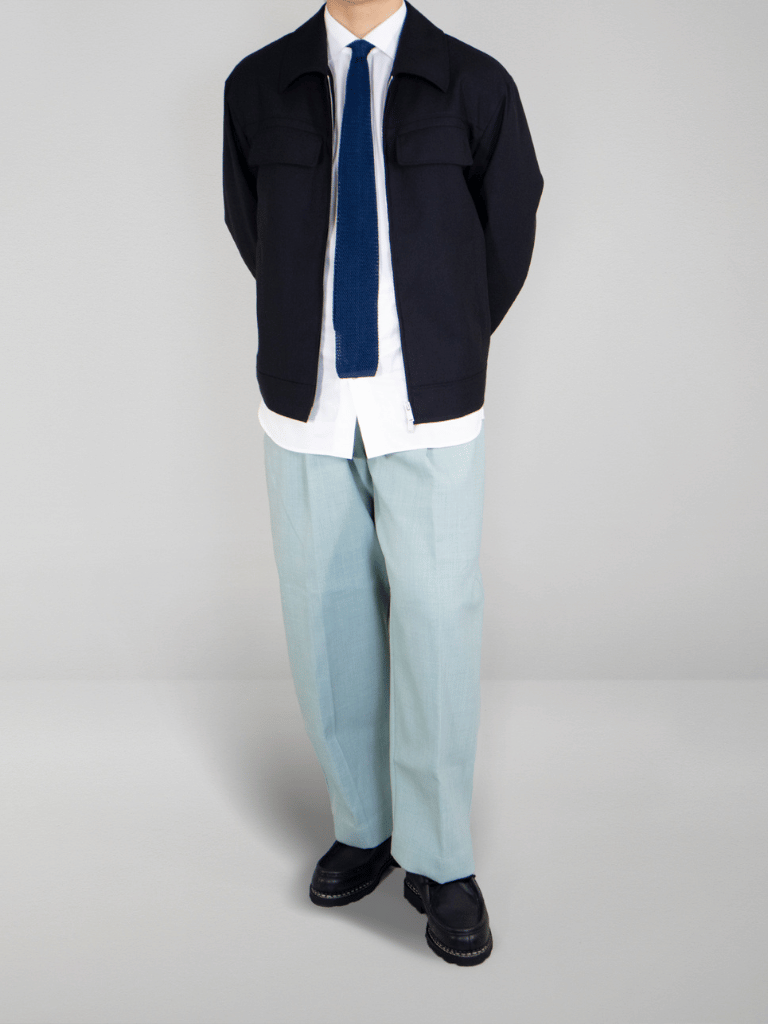 Black Tropical Wool Harrington Jacket