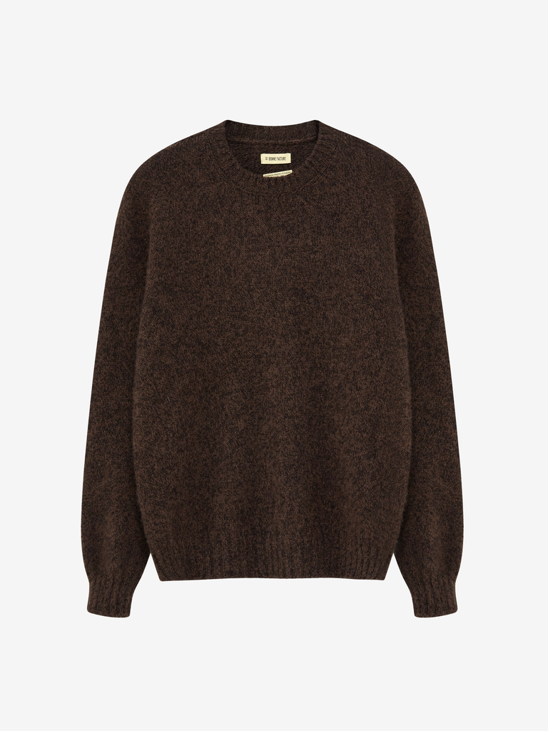 Heathered Bark Brown Soft Brushed Wool Shaggy Sheep Sweater
