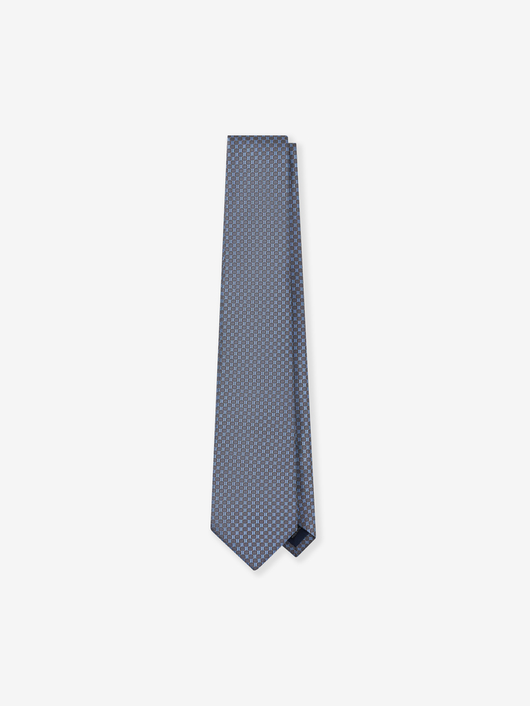 Grey/Sky Blue Geometric Jacquard Silk Tie