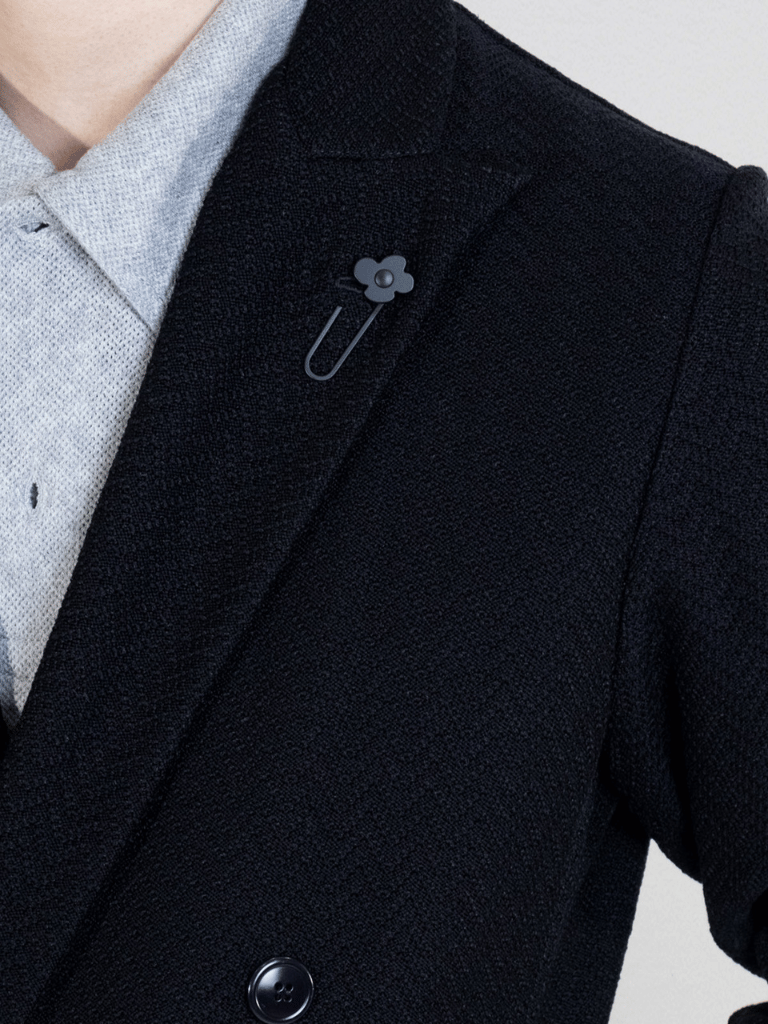 Black Knit Double-Breasted Jacket