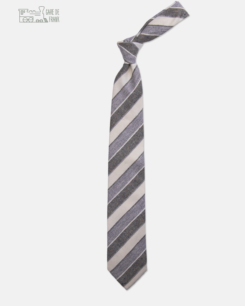 Khaki/Grey/Ivory Striped Wool Tie