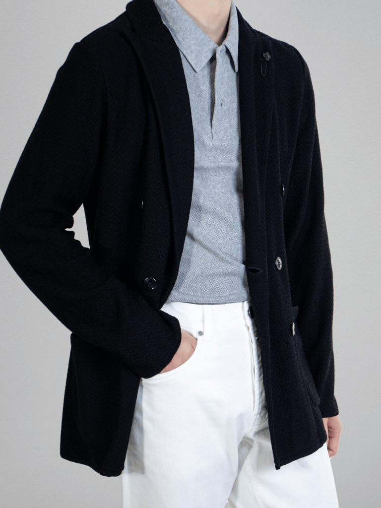 Black Knit Double-Breasted Jacket