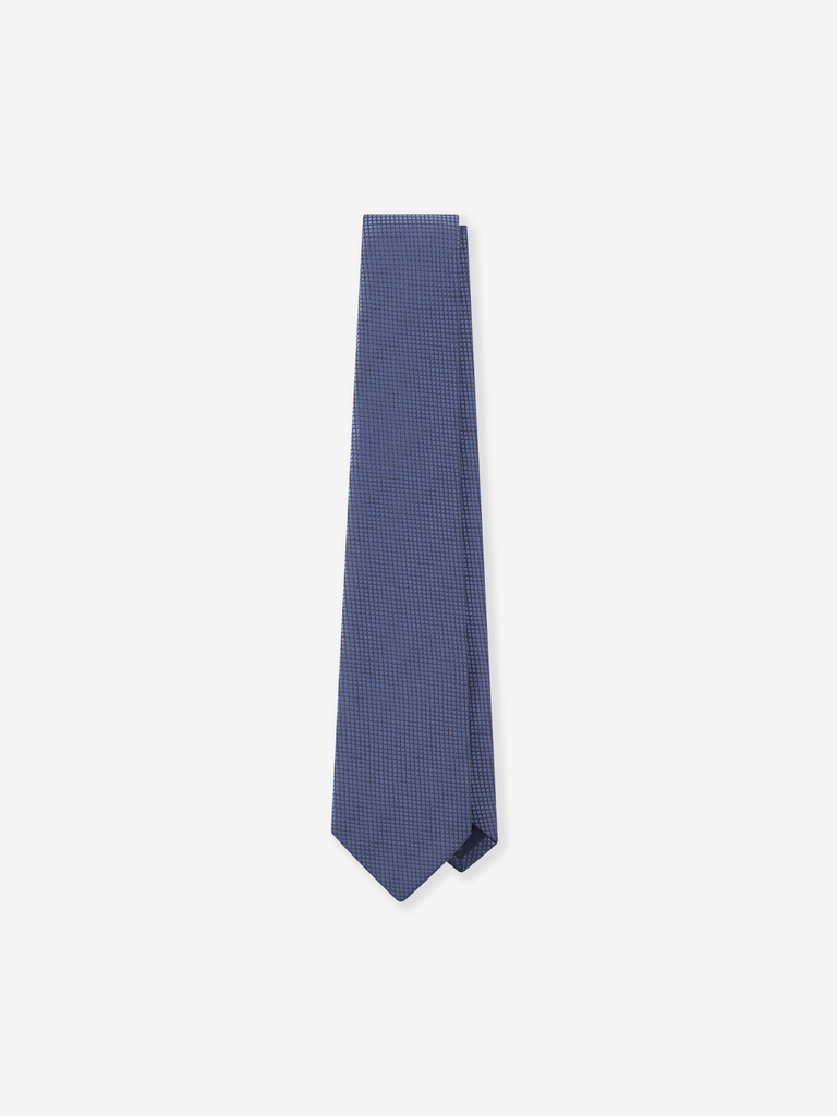 Slate Blue Grid Check Silk Tie