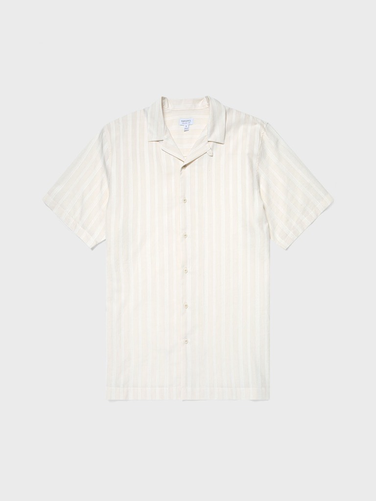 SS Embroidered Stripe Shirt in Ecru