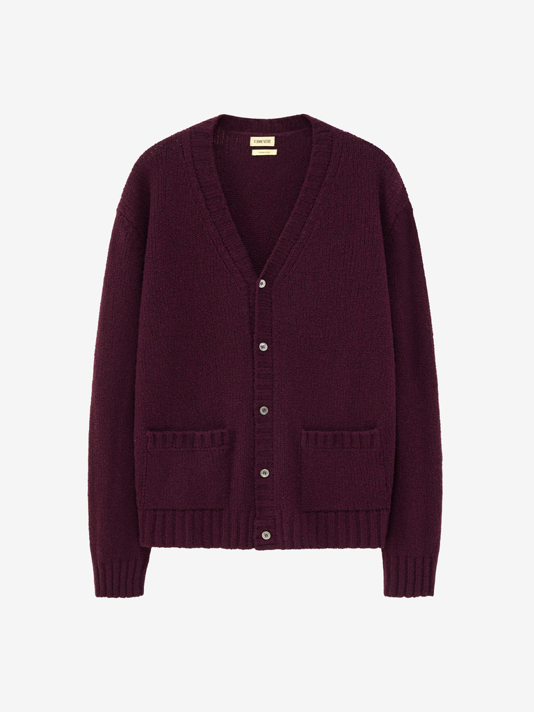 Plum Boucle Wool Student Cardigan
