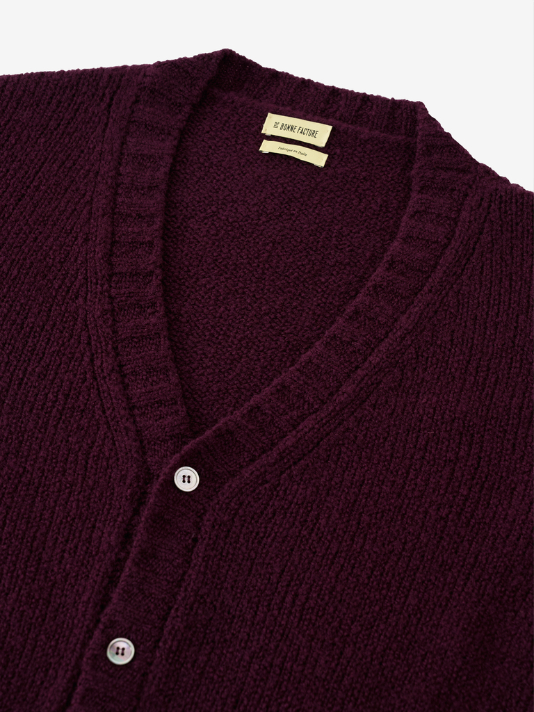 Plum Boucle Wool Student Cardigan
