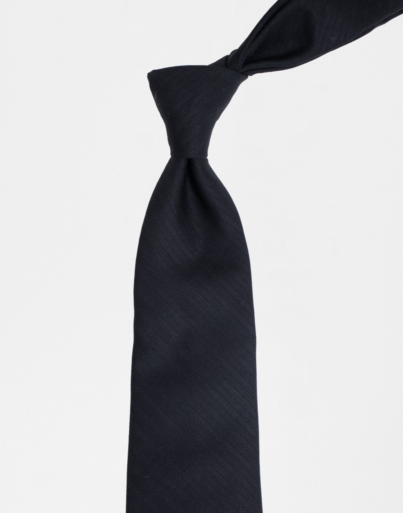 Wool Tie in Black Herringbone