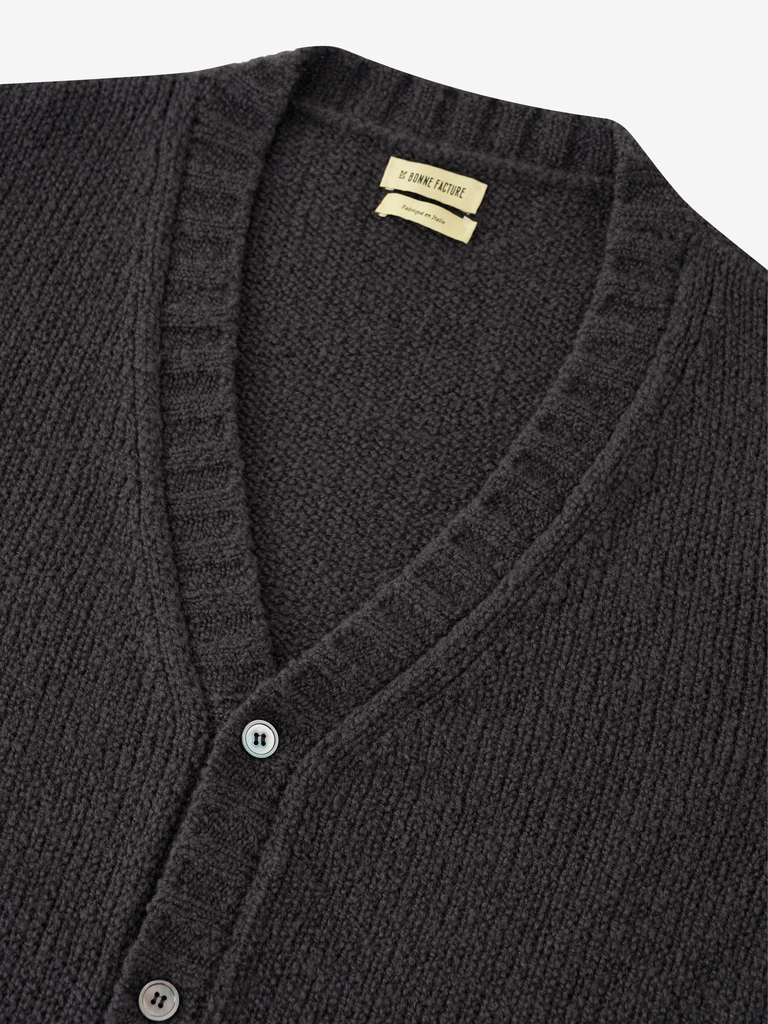 Storm Grey Boucle Wool Student Cardigan