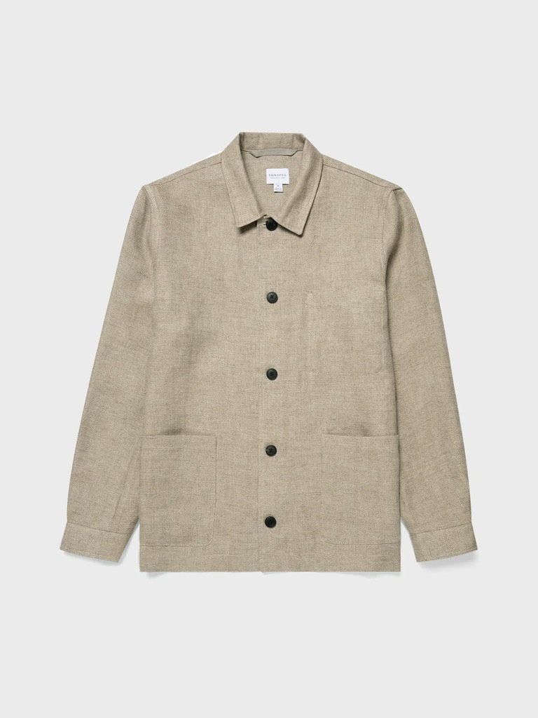 Hopsack Linen Twin Pocket Jacket in Light Stone