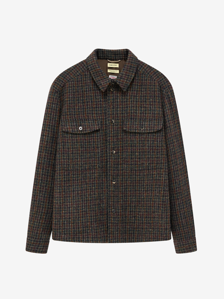 Brick Red Houndstooth Harris Tweed Wool Overshirt