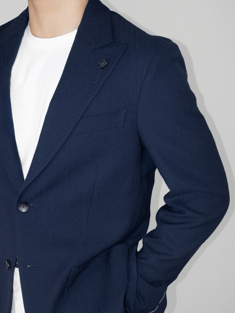 Navy Wide Herringbone Blazer