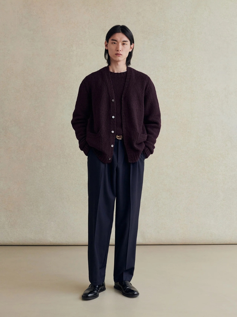 Plum Boucle Wool Student Cardigan