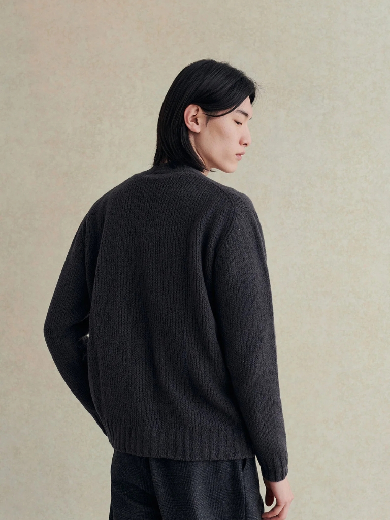 Storm Grey Boucle Wool Student Cardigan