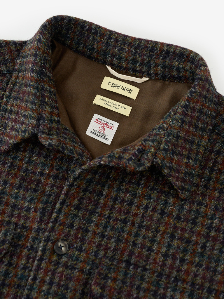 Brick Red Houndstooth Harris Tweed Wool Overshirt