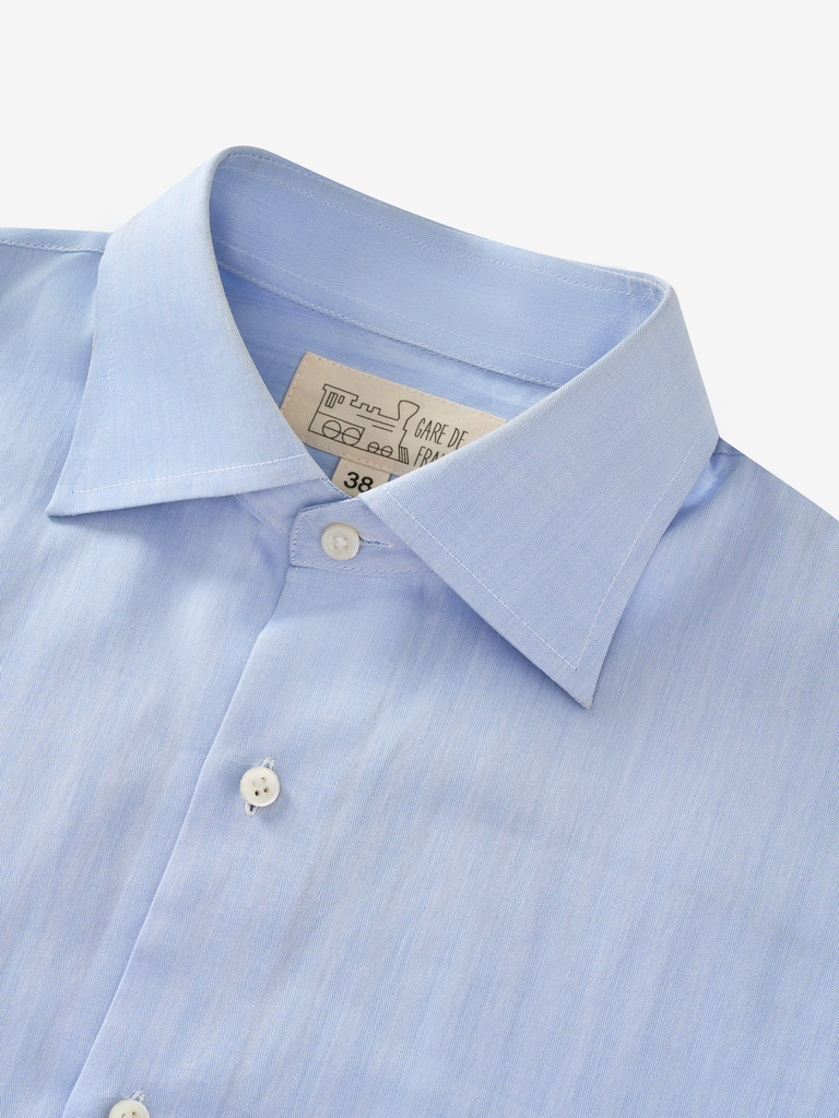03 Lenny Shirt | Light Blue Herringbone