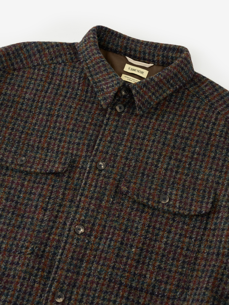 Brick Red Houndstooth Harris Tweed Wool Overshirt
