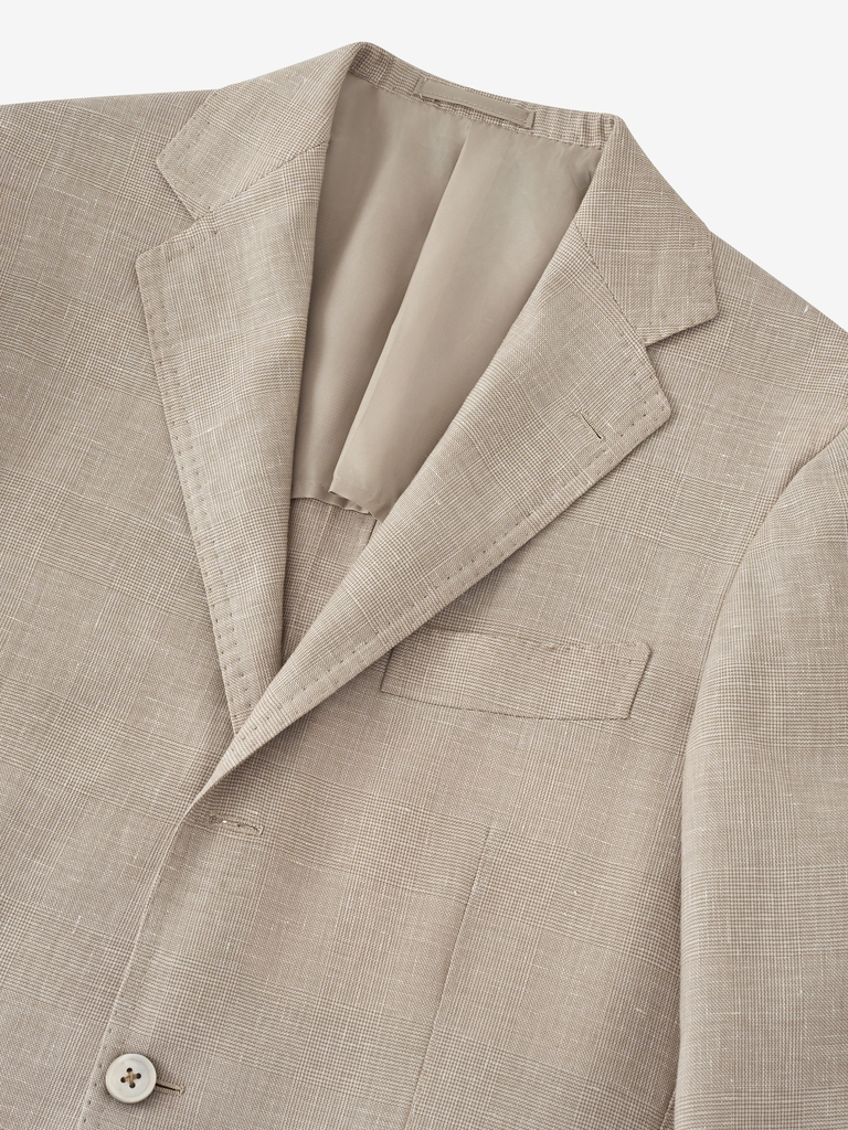 Beige Mono Glencheck Wool/Linen 'Meister' Sport Jacket 03G