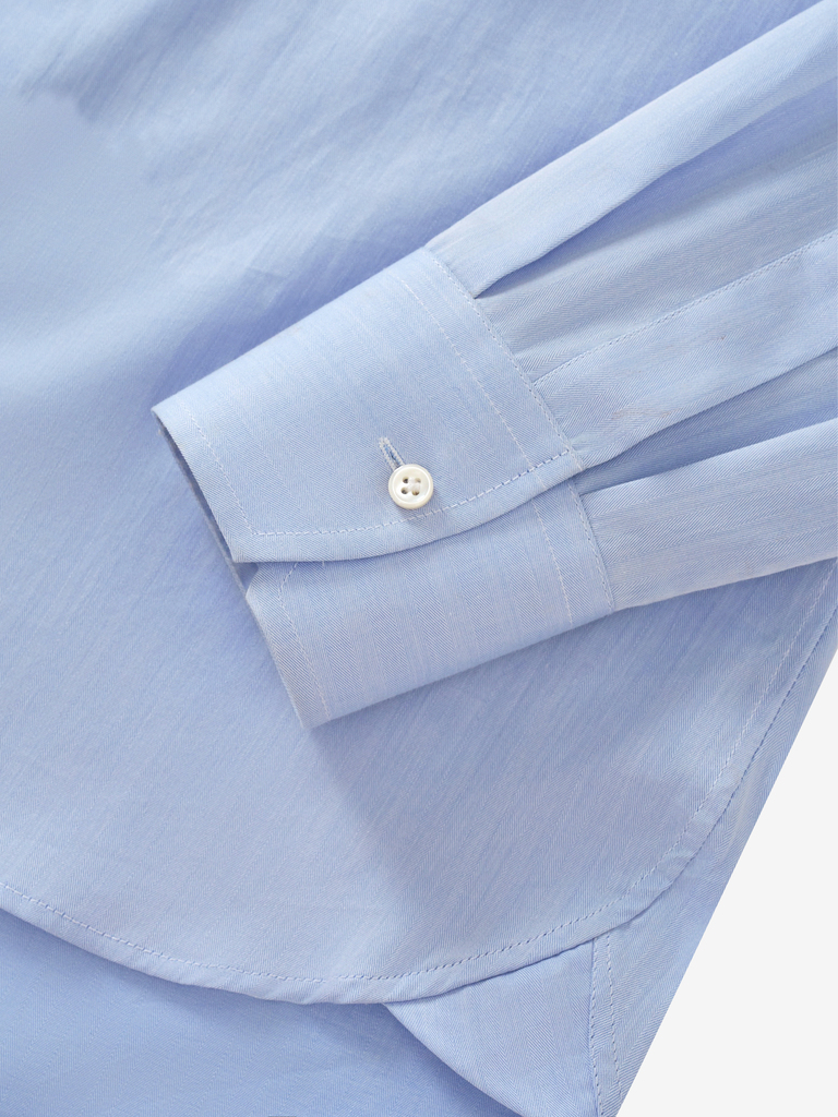 03 Lenny Shirt | Light Blue Herringbone