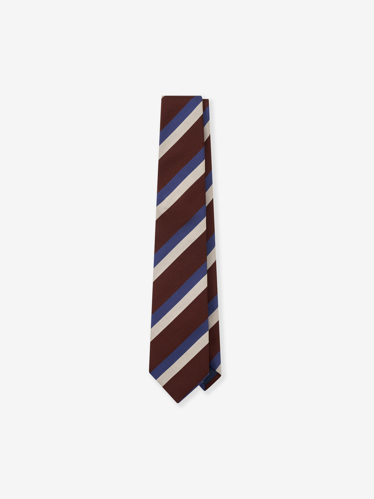 Burgundy White And Blue Double Stripe Silk Tie