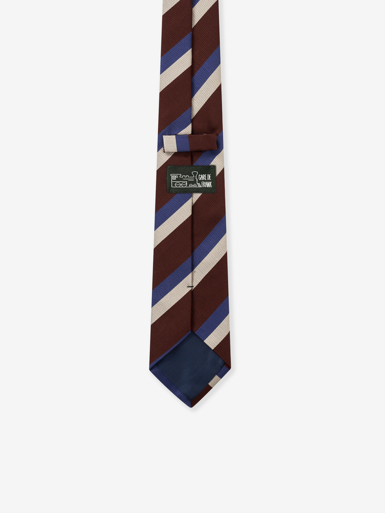 Burgundy White And Blue Double Stripe Silk Tie