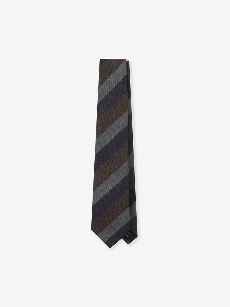 Navy/Brown/Grey Block Stripe Silk Tie