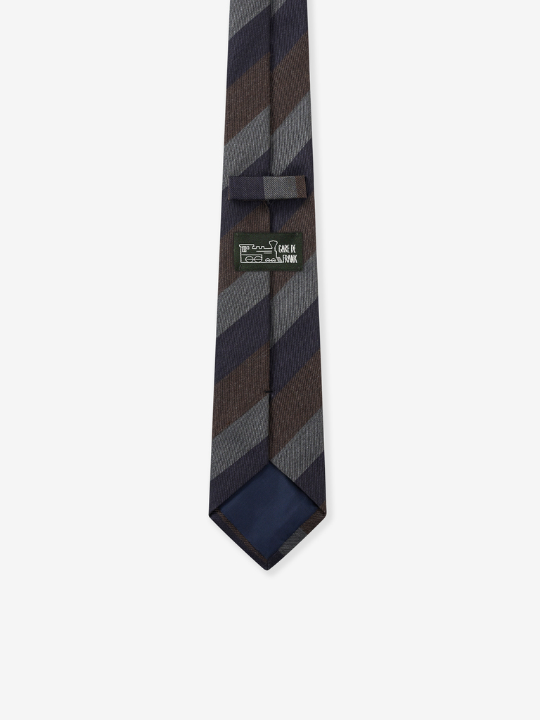 Navy/Brown/Grey Block Stripe Silk Tie