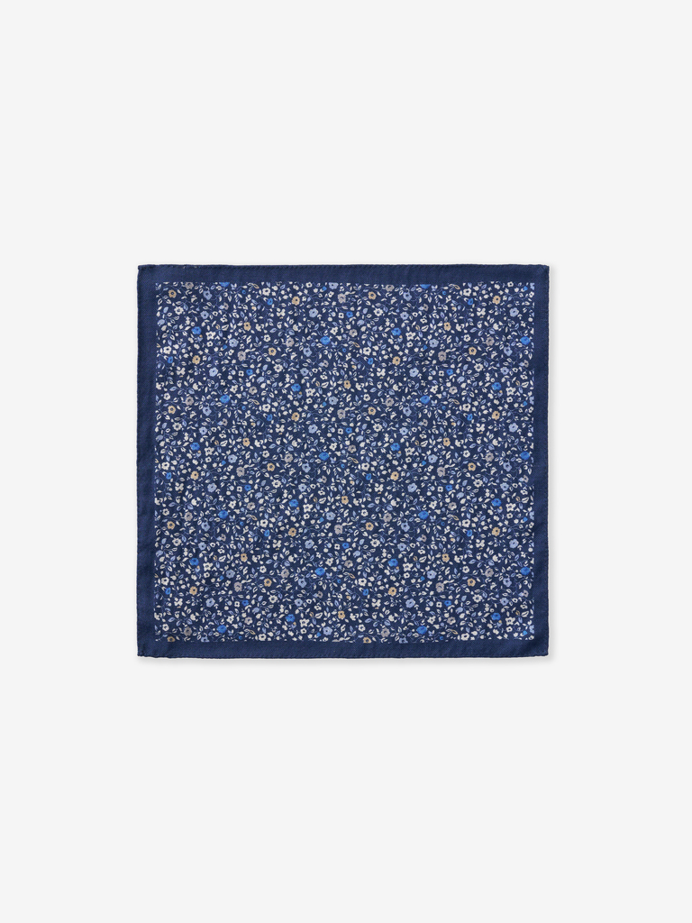 Navy Floral Garden Wool Pocket Square
