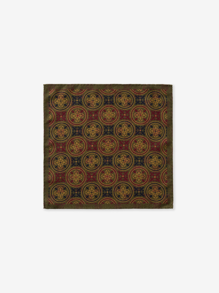Khaki Geometric Tapestry Wool Pocket Square