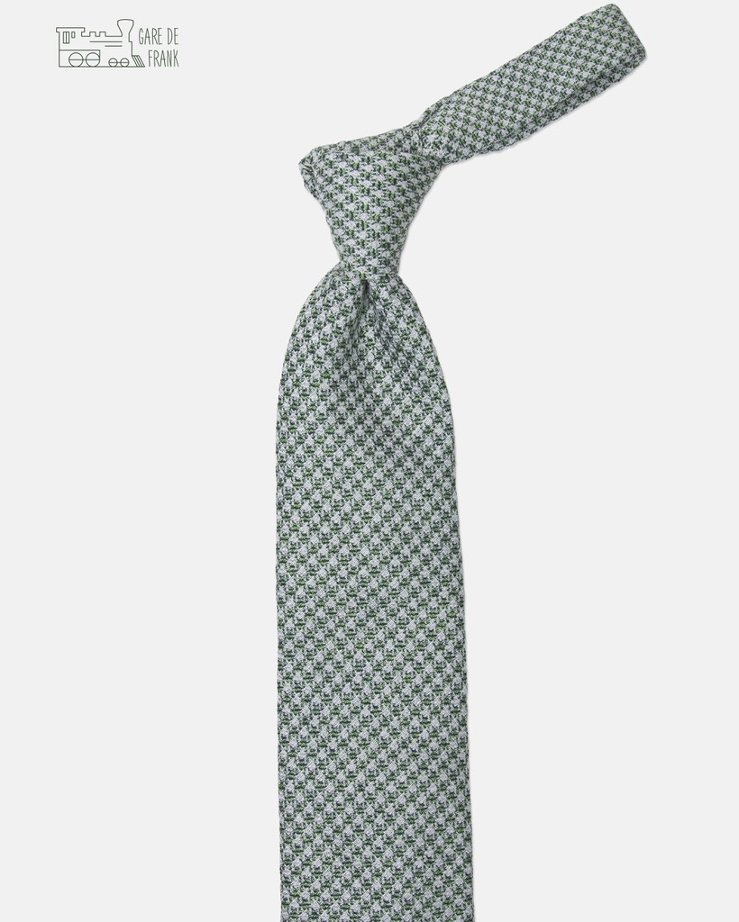 3-Fold Silk/Cotton Tie In Green/White Houndstooth