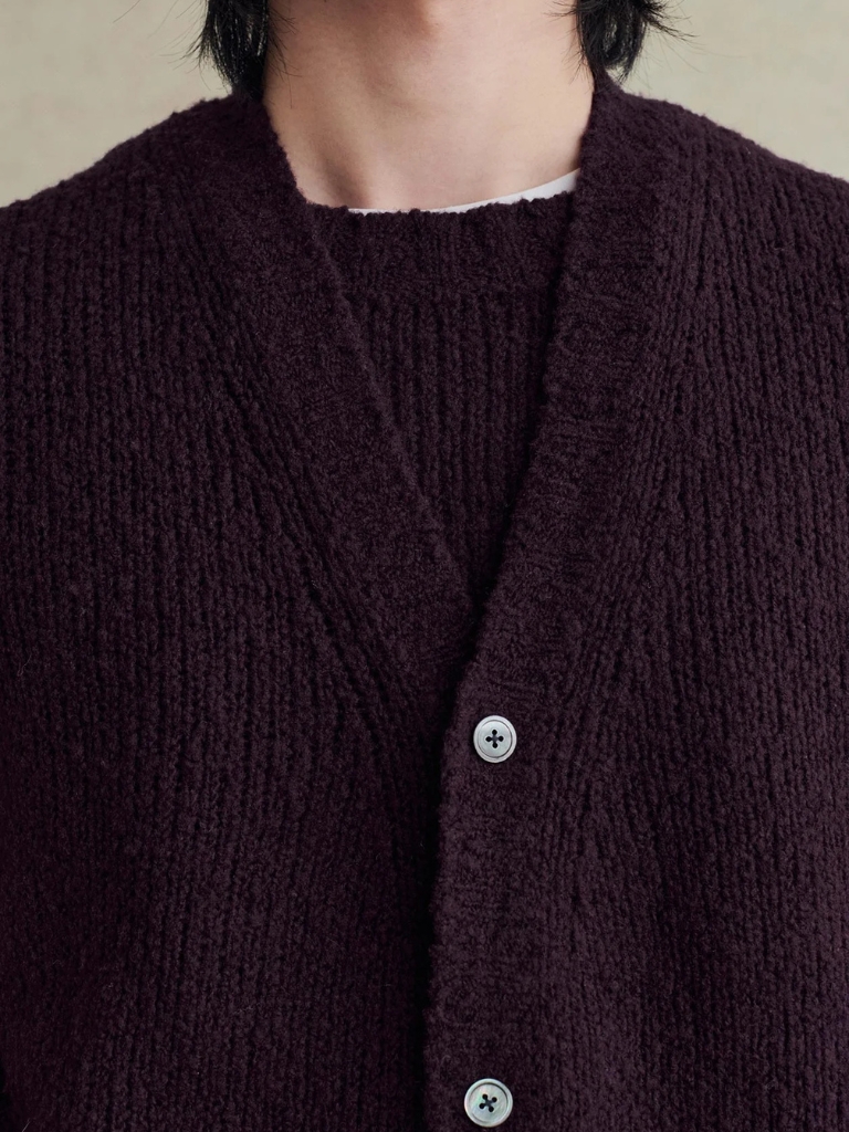 Plum Boucle Wool Student Cardigan