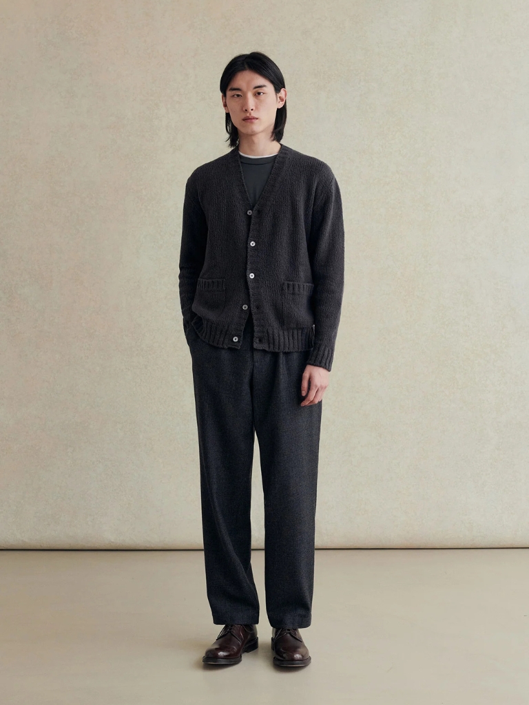 Storm Grey Boucle Wool Student Cardigan